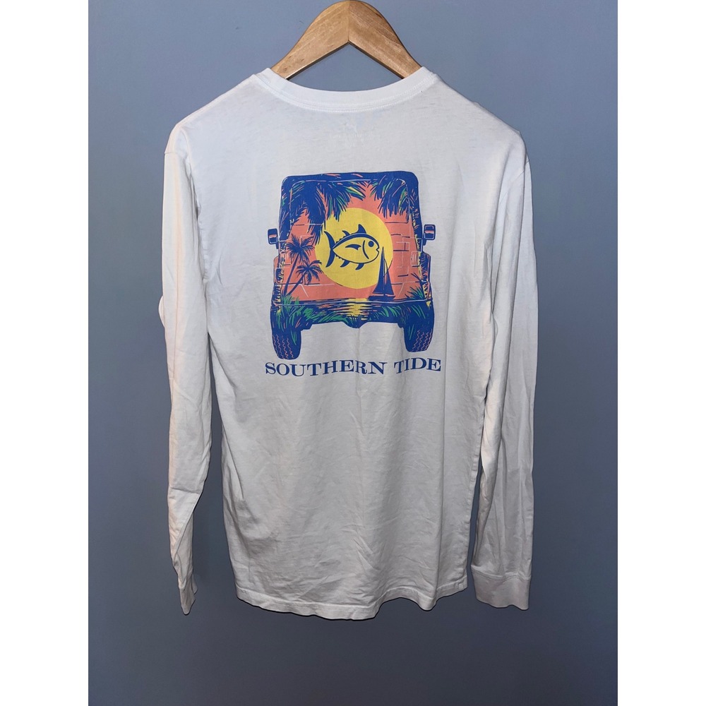 Southern Tide Men's White‎ Long Sleeve Graphic T-Shirt Jeep Fish Design